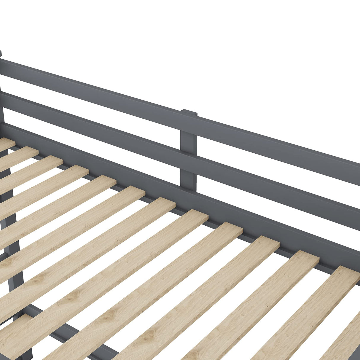 Twin-Over-Twin Bunk Bed with Trundle Bed, Wood Bunk Bed Frame with 3 Storage Stairs and Guard Rail, Space-Saving Design (Grey) Bellemave