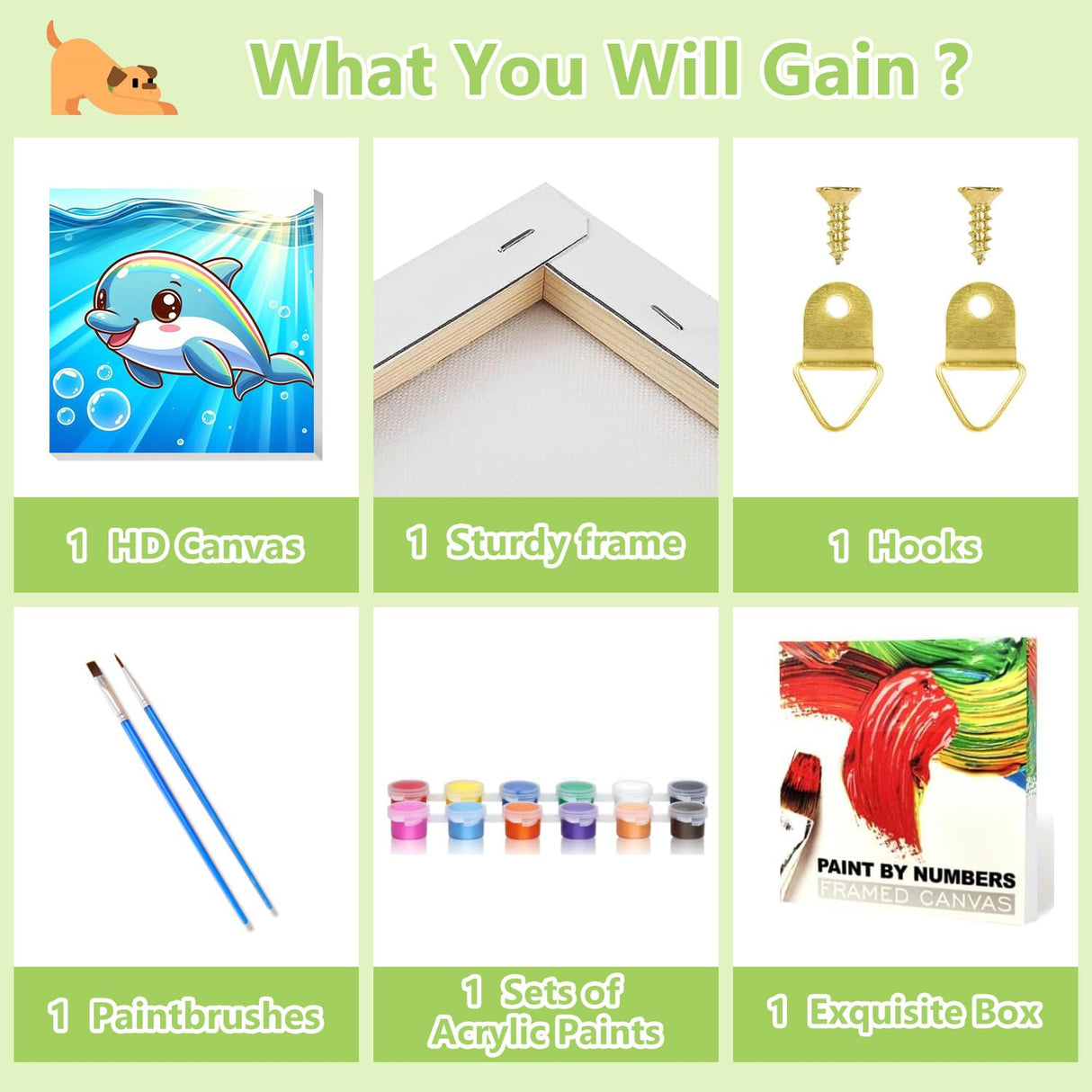 Reivworl Paint by Numbers Kit for Kids with Frame and Easel, Dolphin Paint by Number Kids Age 5-8-12, Paint by Numbers Gifts and Home Decor (8X8 Inch) Reivworl