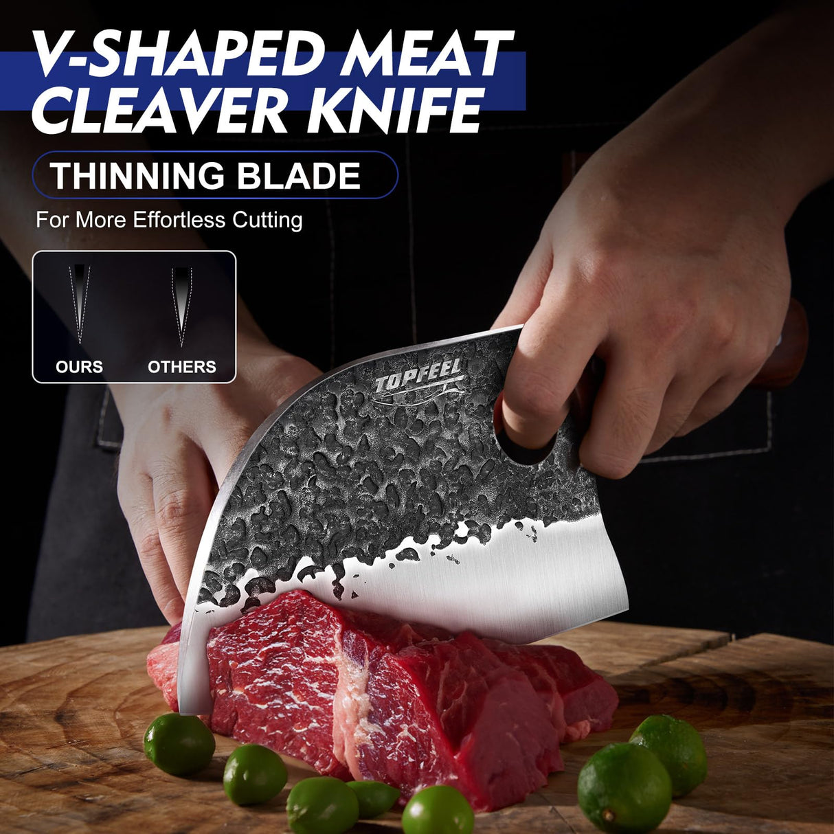 Topfeel 3PCS Butcher Knife Set, Hand Forged Serbian Chef Knife & Meat Cleaver Knife & Viking Knives, Meat Cutting Kitchen Knife Set for Home, Outdoor Cooking, Camping BBQ Gift Idea Men Topfeel