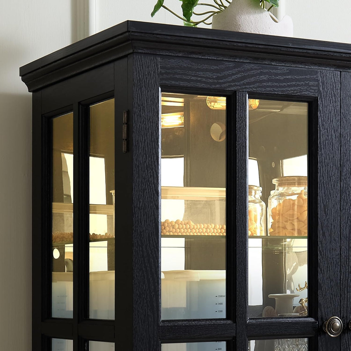 LuxyHoom Lighted Display Curio Cabinet Elegant China Cabinet Featuring 6 Shelves and 69 Inch Height for Premium Home Decor Storage Solutions(Black) LuxyHoom