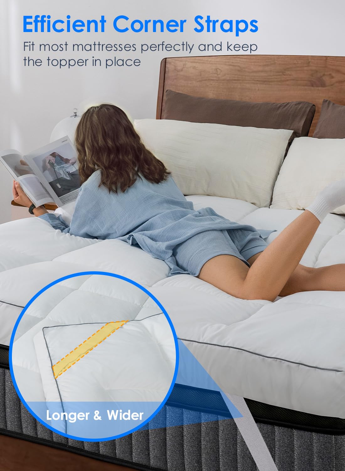 QUEEN ROSE Mattress Topper Queen, Extra Soft Pillow Top Mattress Topper Queen for Firm Bed, Thick Baffle Box Cooling Cloud-Like Down Alternative Filled, Back Pain Relief, White QUEEN ROSE