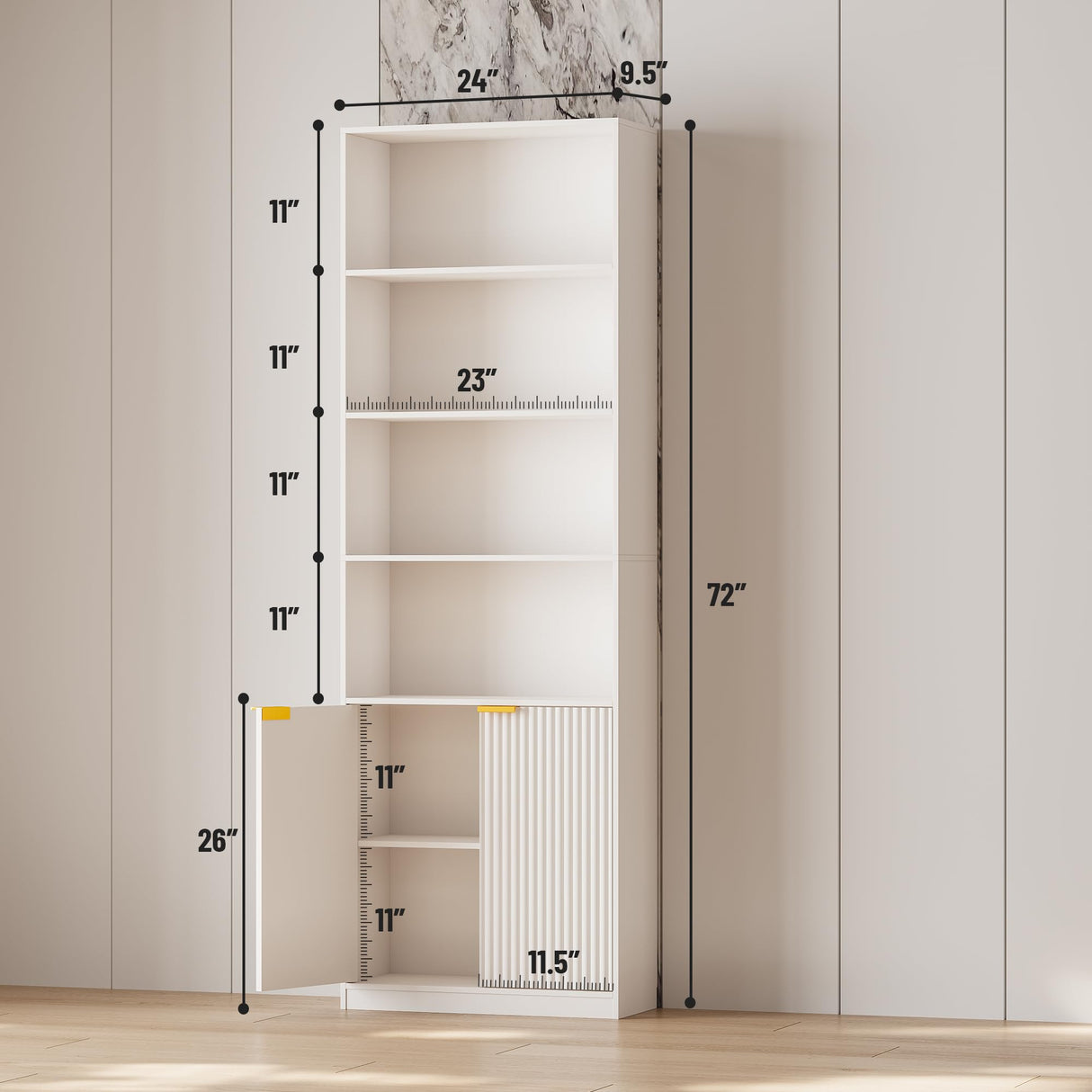 INNOD 72" Tall Book Shelf Bookcase with Doors, Floor Standing 7 Tier Bookshelf Display Shelves, Bookshelf with Storage Cabinet, Home Decor Furniture for Living Room Bedroom and Home Office INNOD