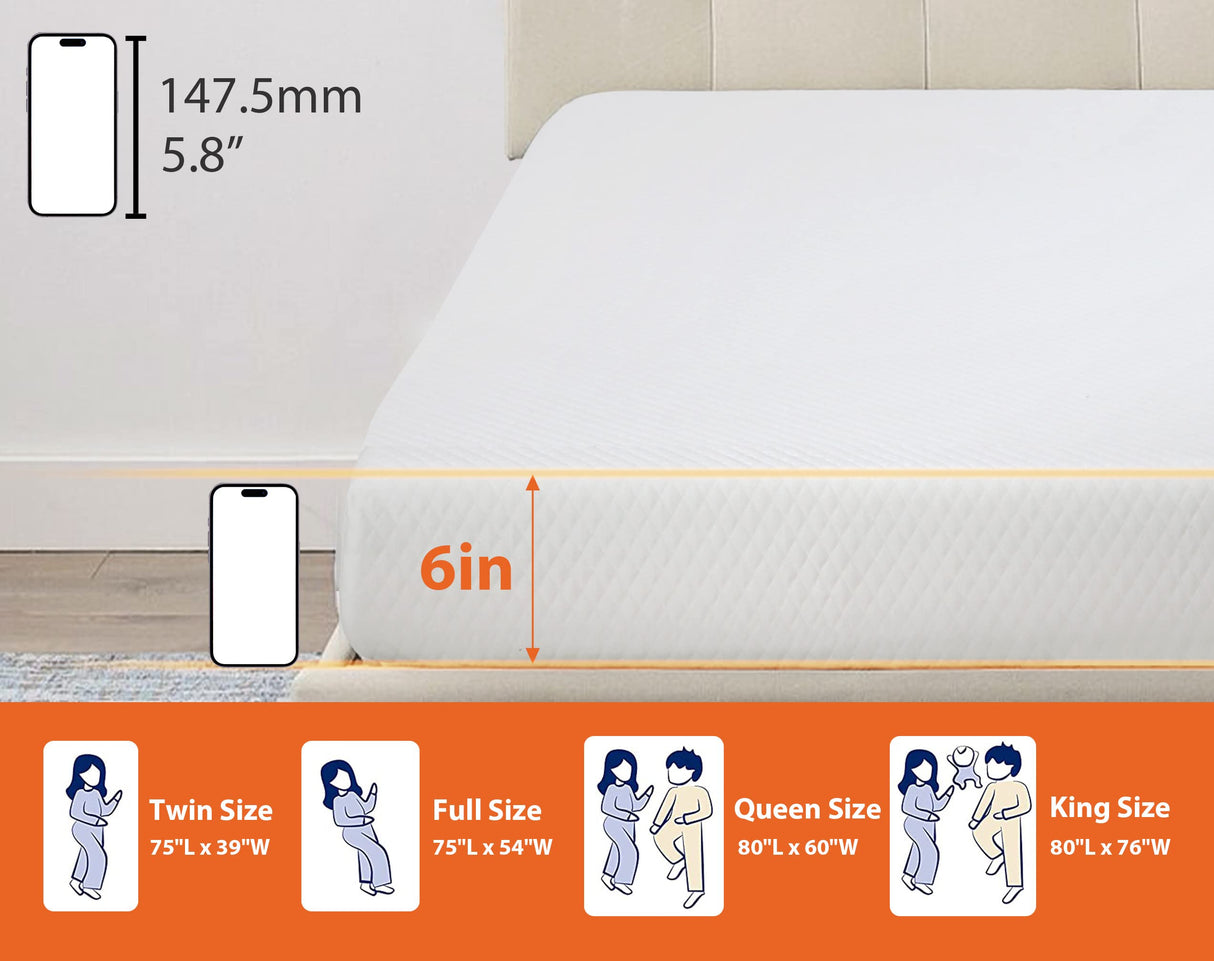 6 inch Twin Size Mattress with Cover, Cooling Gel Memory Foam Twin Mattress for a Cool Sleep & Pressure Relief, Medium Firm Mattress Pad Twin Mattresses, Bed in a Box, CertiPUR-US Certified Capacmkseh