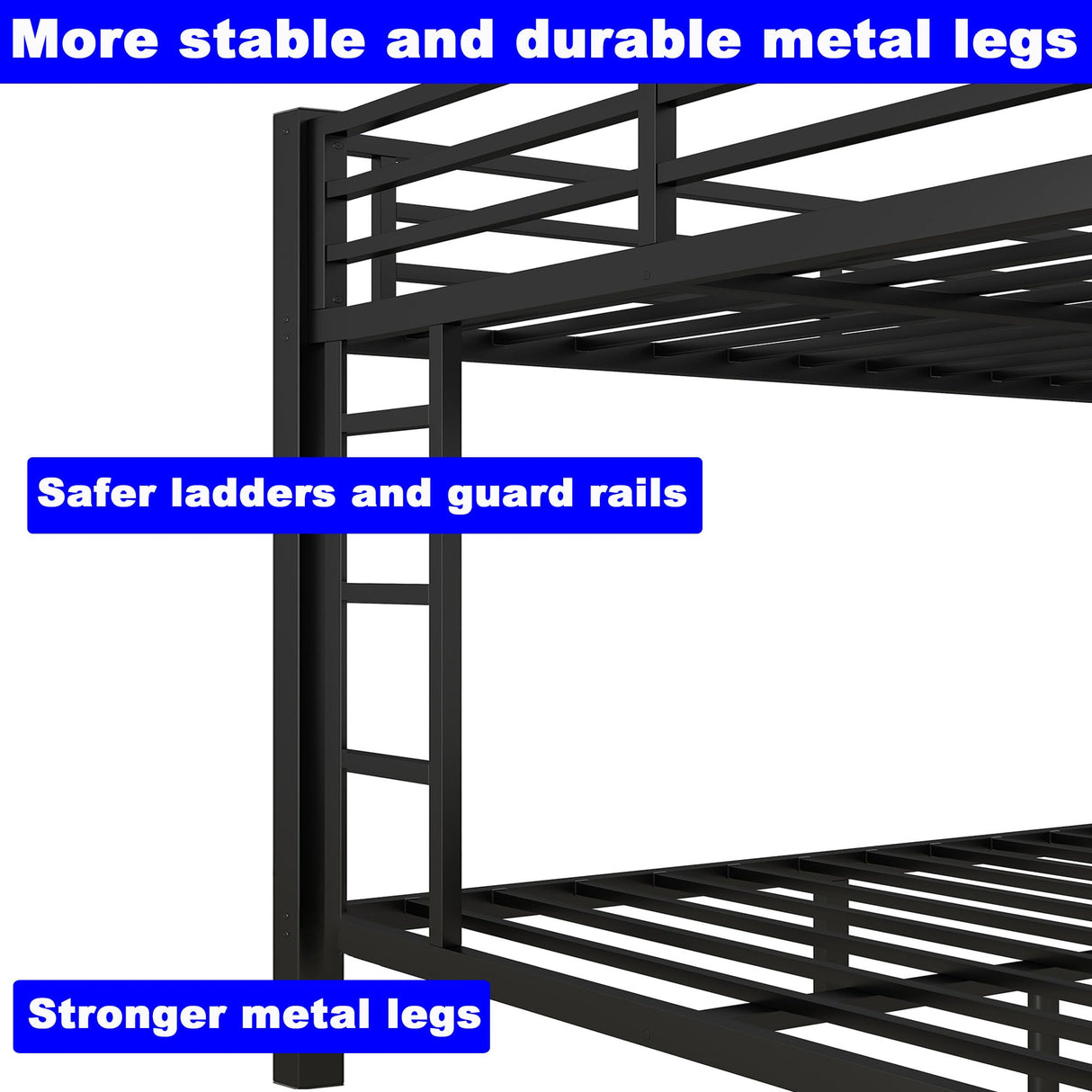 TEVHONE Upgraded Version Thicken Heavy-Duty Metal Queen Over King Bunk Bed for Adults, Steel King Size Bunk Bed Frame with Ladder, Easy Assemble (Queen Over King) TEVHONE