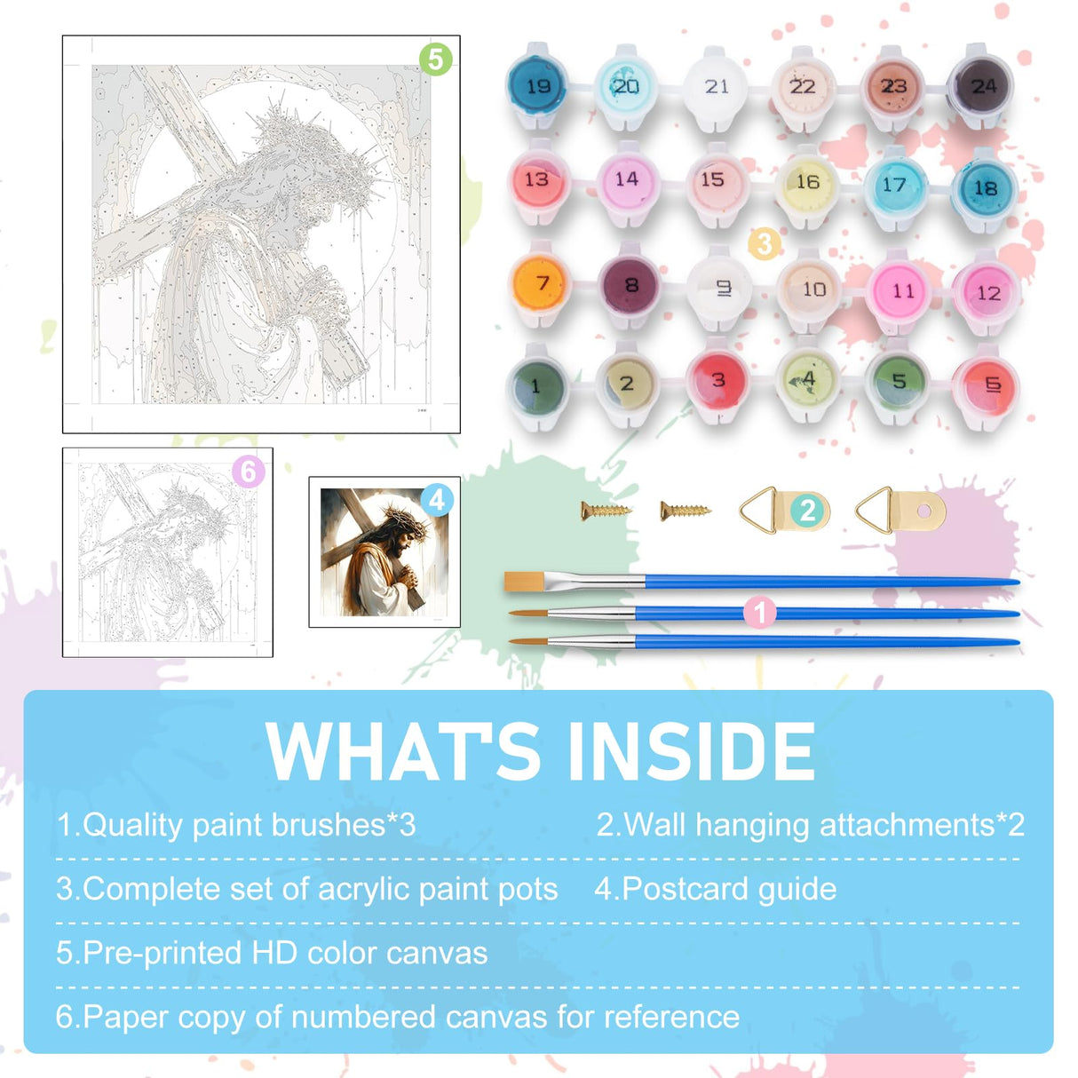 Paint by Numbers Kit for Adults - Jesus Cross Acrylic Adult Paint by Number Kits on Canvas for Beginner, Religious Christians DIY Oil Painting by Numbers for Adults, Perfect for Decor Gift 16"x20" Offito