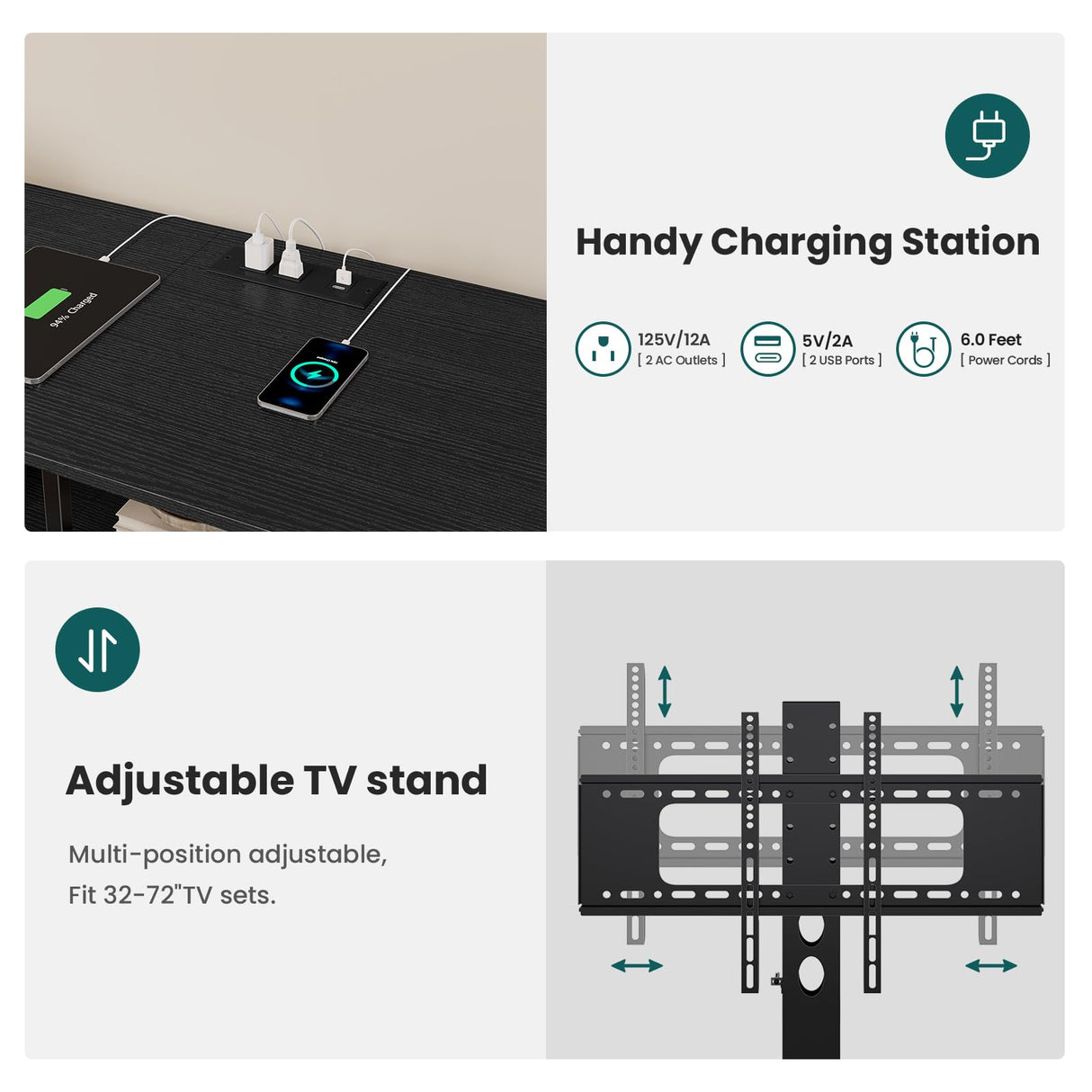 BTHFST TV Stand with Mount for 32/55/65/70 inch TVs, 51.2" LED TV Stand with Power Outlets & Storage, Entertainment Center with Storage for Living Room, Bedroom Black BTHFST