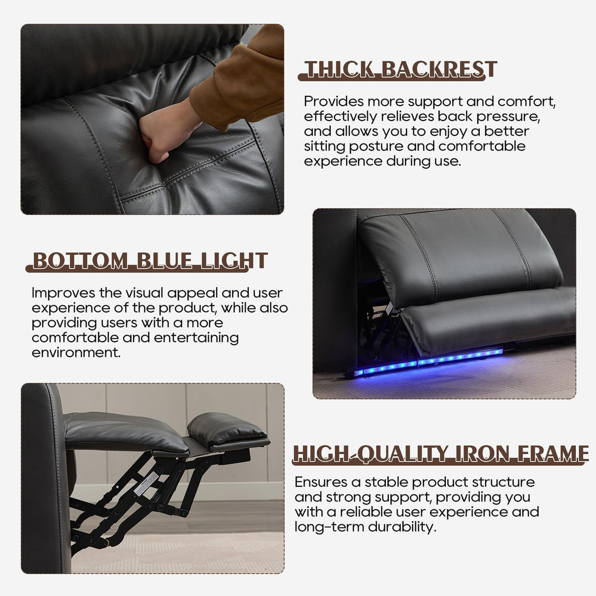 Neptane Power Reclining Sofa with Adjustable Headrest, Home Theater Seating Reclining Couch with LED Light/Outlet/Storage/USB&Type-C, Power Loveseat Recliner Sofa for Living Room (Grey&Black, Sofa) Neptane