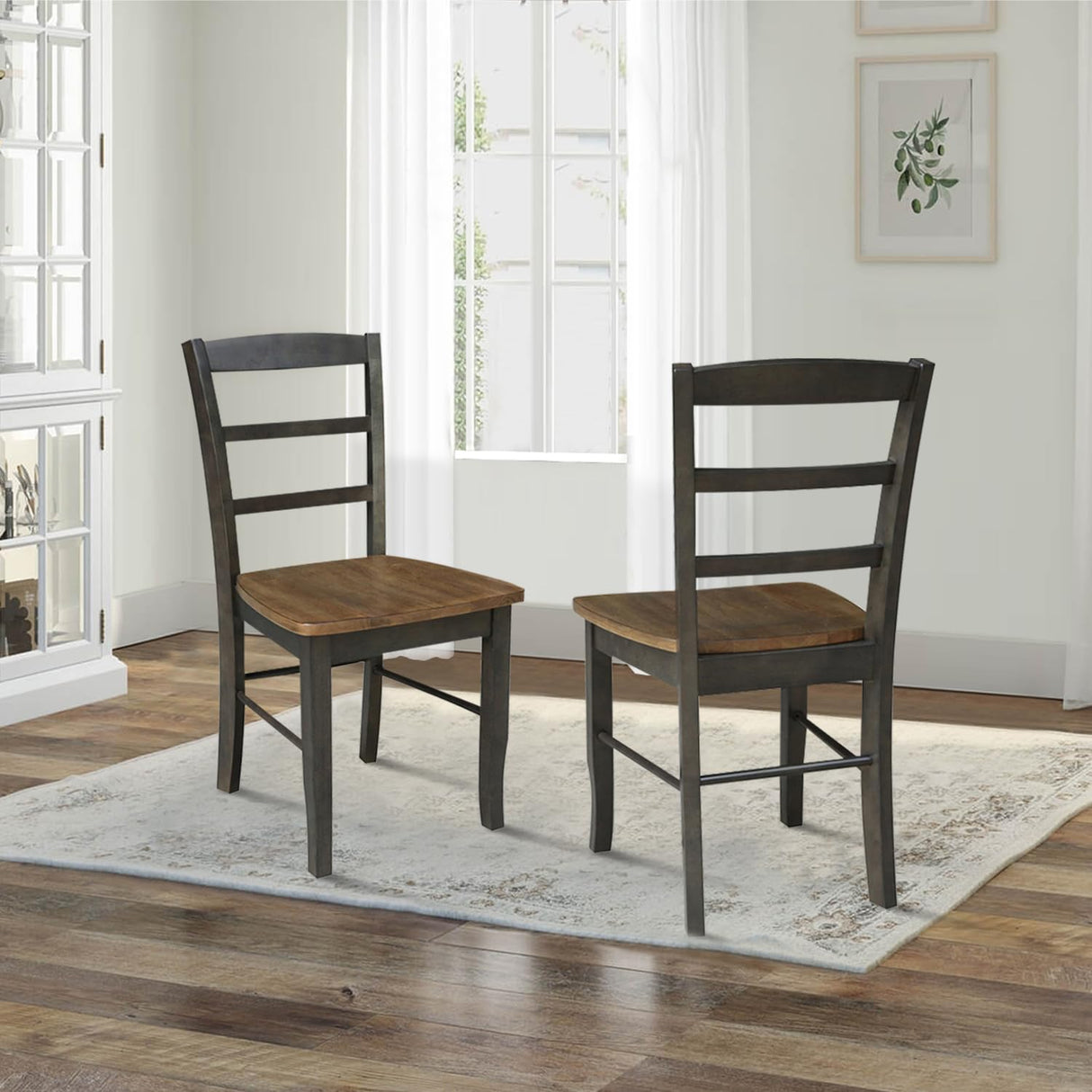 IC International Concepts International Concepts Set of 2 Madrid Ladderback Chairs, Hickory/Washed Coal IC International Concepts
