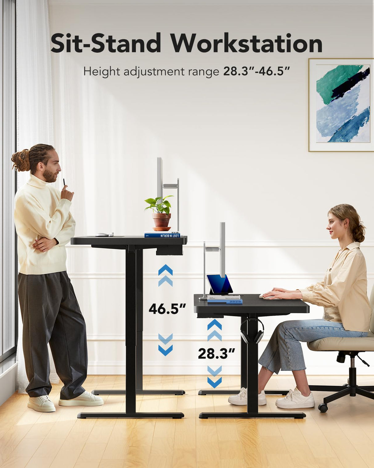 HUANUO 71 x 30 inch Electric Standing Desk, Powerful Brushless Motor Large Height Adjustable Table, 4 Memory Preset Sit Stand Up Desk, Home Office Computer Table with Thick T-Shaped Frame HUANUO
