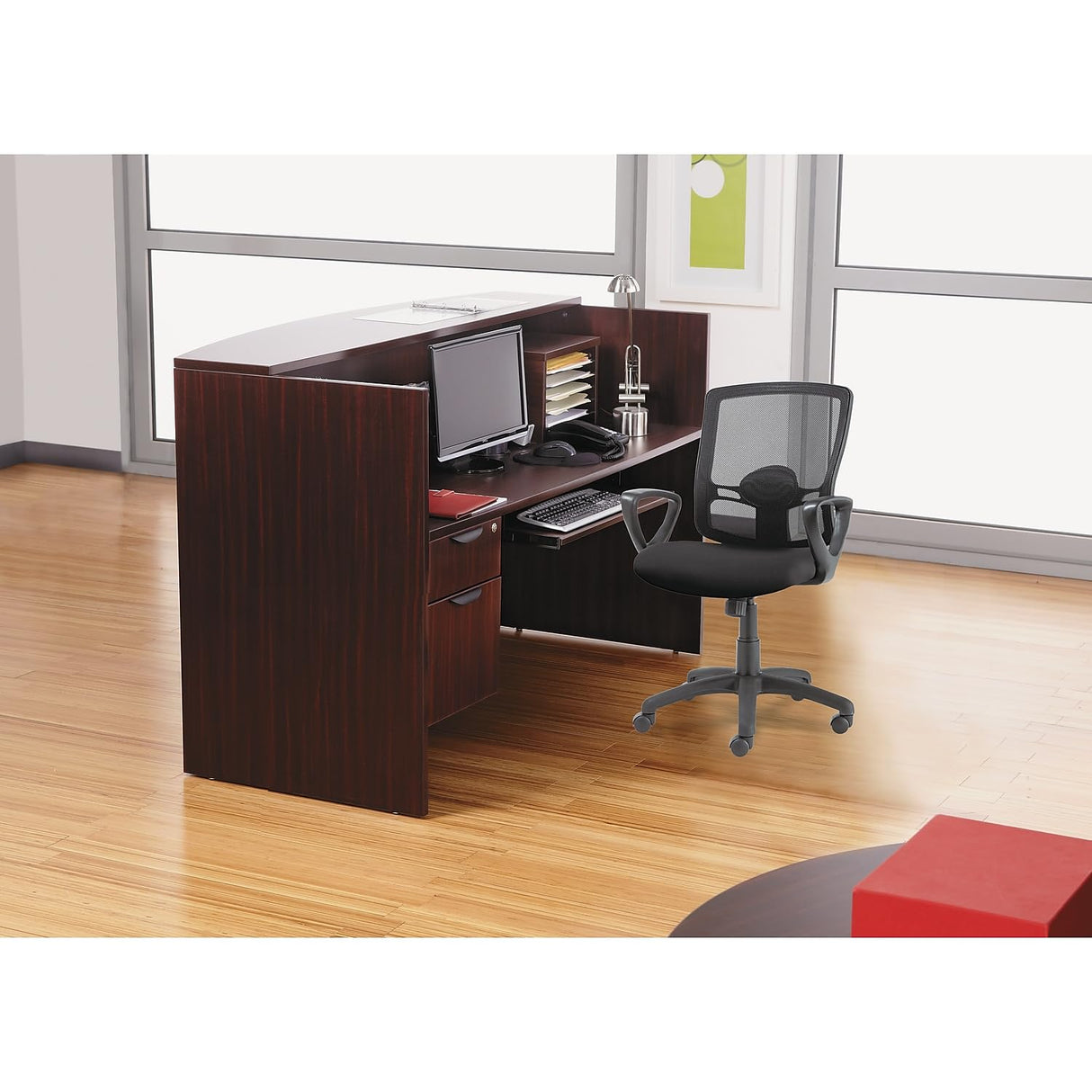 Alera ALE Valencia Series Reception Desk w/Counter,71w x 35 1/2d x 42 1/2h, Mahogany Alera