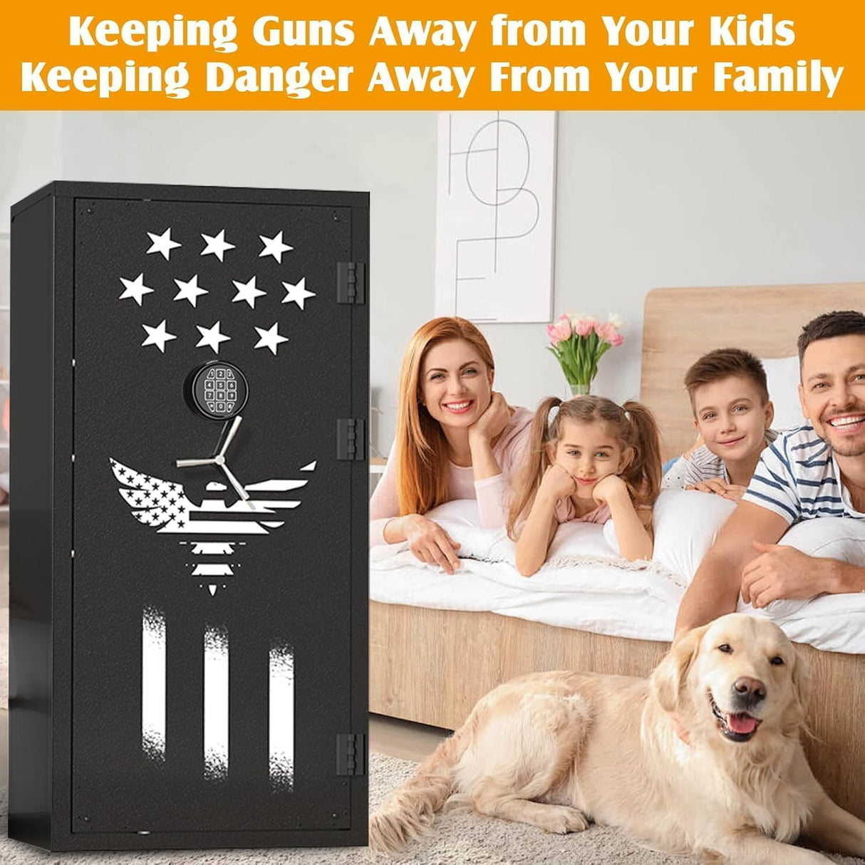 TTSITG Large Rifle Safe, 30-40 Gun Safe for Rifle and Shotgun/Rifle Pistol Rack/Storage Pocket/Removable Shelf/Silent Mode/External Battery/LED,180° Open Door Panel Organizer Gun Safe Unassembled TTSITG