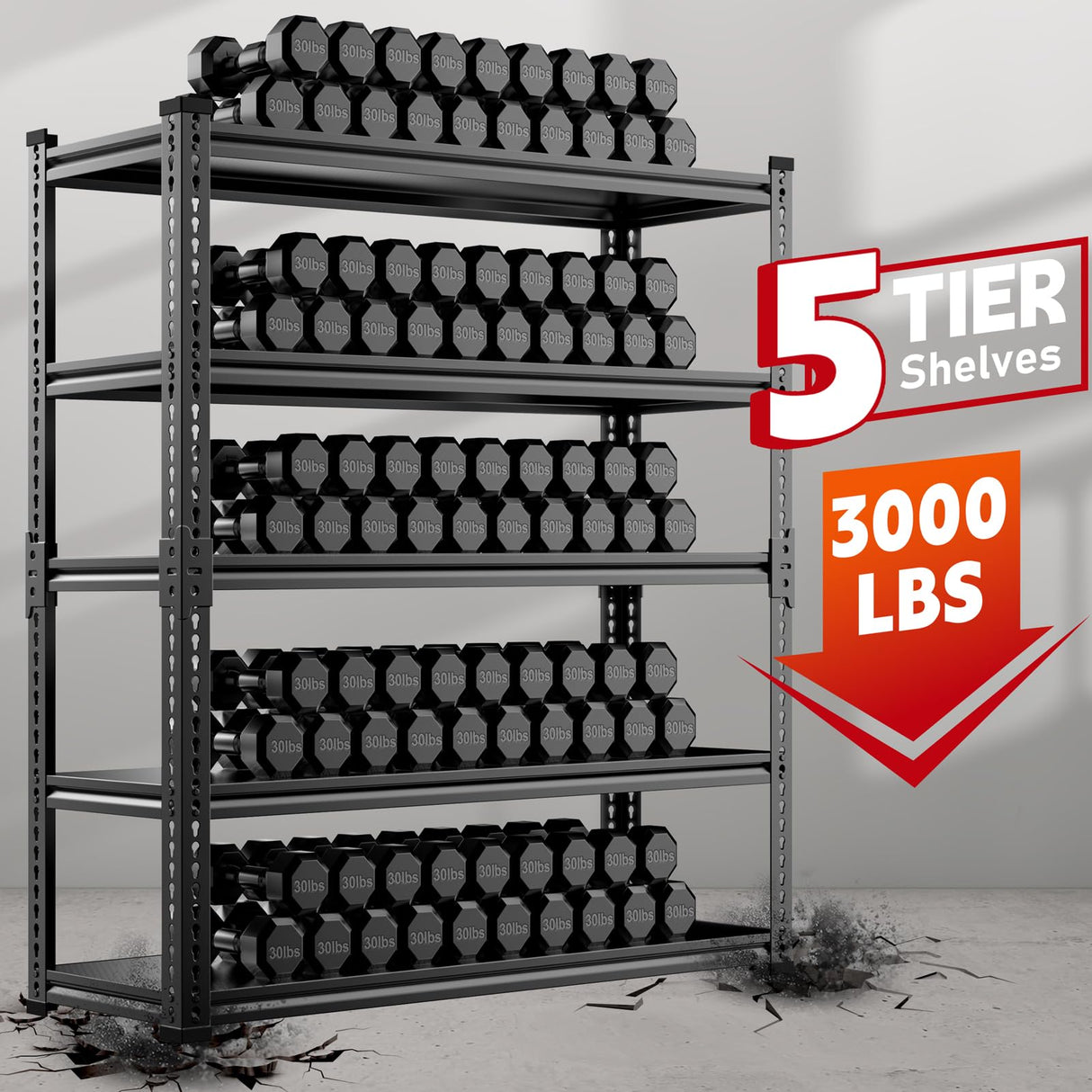 Lauxery Garage Shelving, 48" Wide 5-Tier 3000lbs, Boltless Assembly, Adjustable Large Garage Storage Shelves, 48" W x 24" D x 72" H Heavy Duty Storage Rack Lauxery