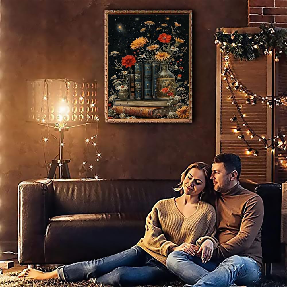 4 Pack Book Flower Diamond Art Kits for Adults Beginners,Full Round Drill DIY Diamond Painting Kits,Paint by Diamonds Dot Gem Art Crystal Easy,Home Wall Decor 12X16Inch Tiwabb