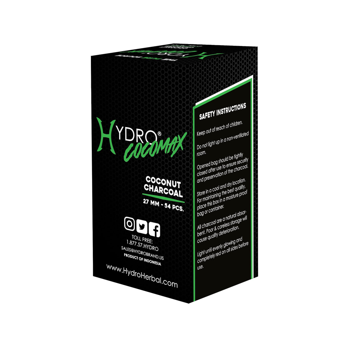 Hydro Coconut Charcoal - Ultimate Grilling & BBQ Experience with Cubes Made of Coconut Shell, Long-Lasting Odorless Charcoal - (1 KG) Hydro