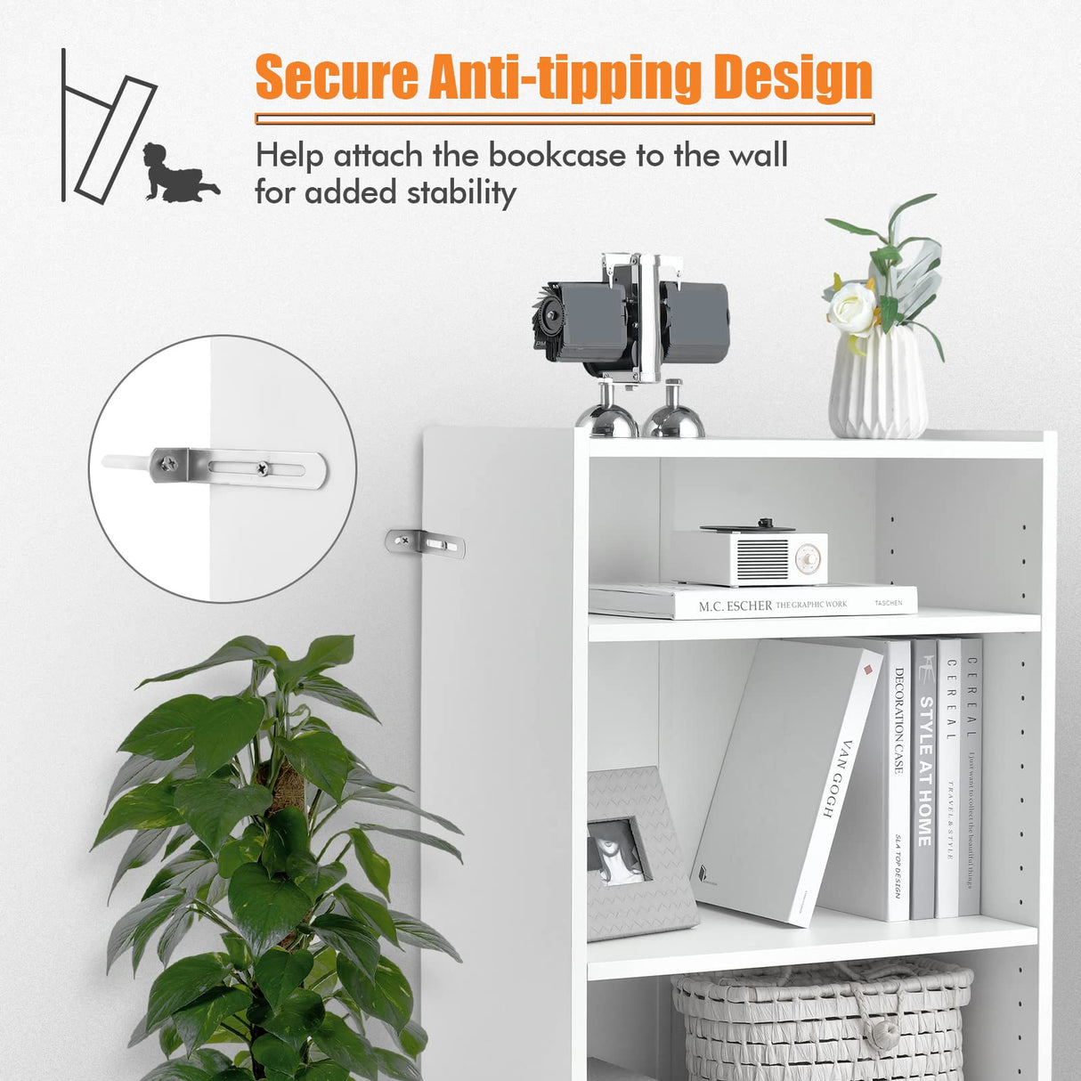 Giantex 3-Tier Modern White Cube Bookcase with Adjustable Shelves and Anti-Tipping Device Giantex