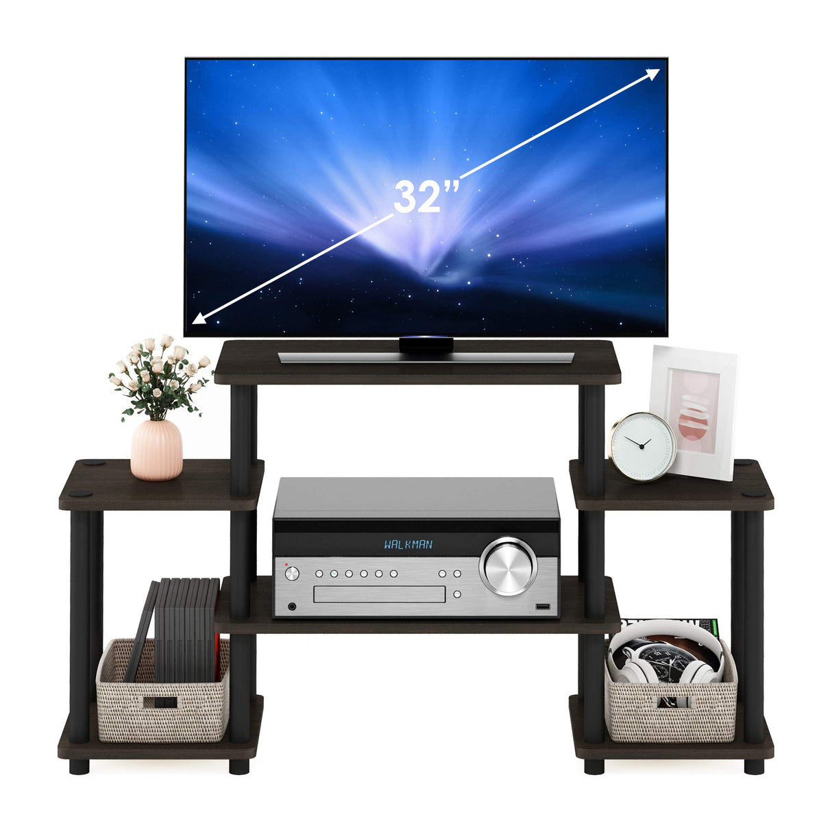 Furinno Turn-N-Tube No Tools Entertainment TV Stands, Dark Brown/Black Furinno