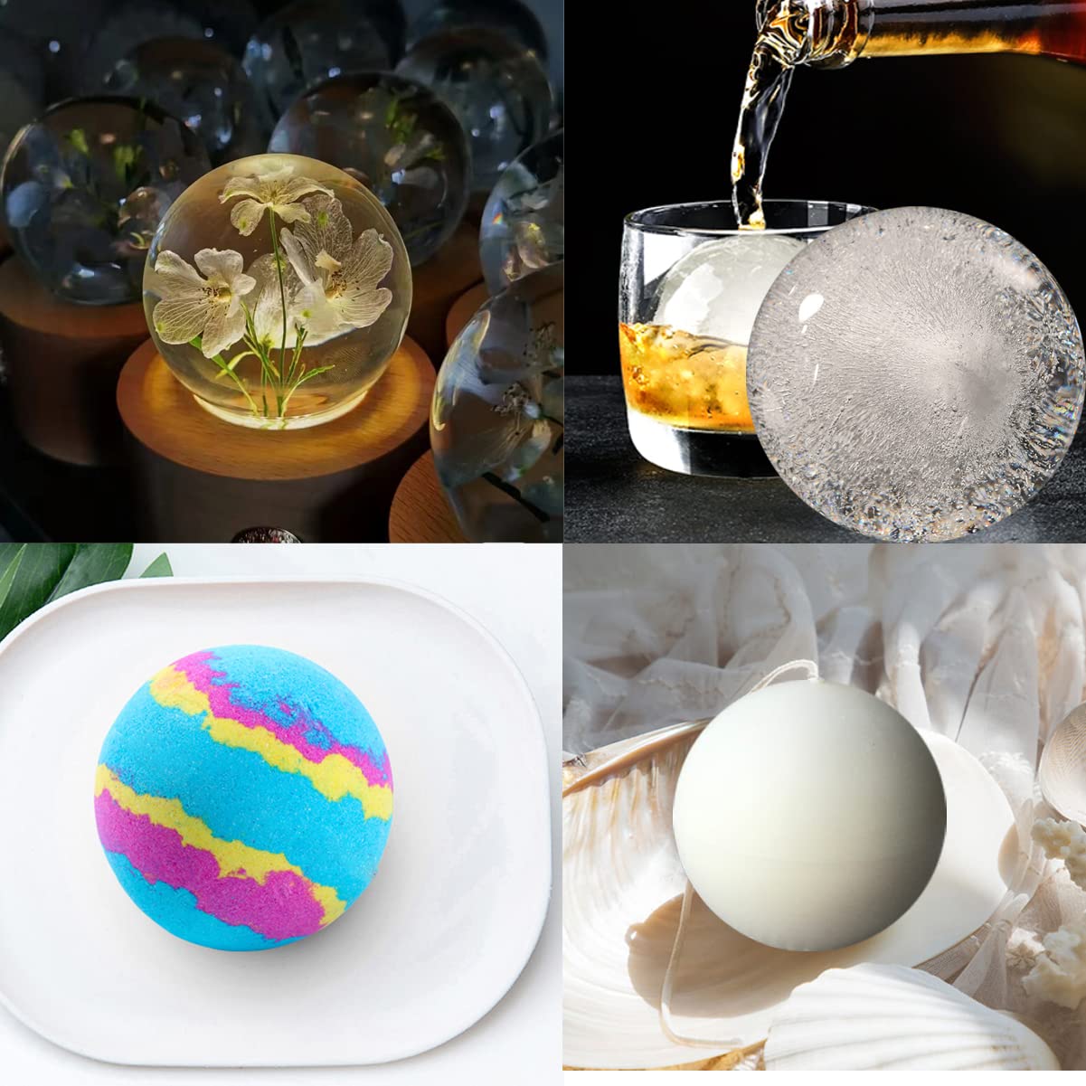 4inch Large Sphere Resin Mold Silicone,One-Piece Design 3D Round Ball Silicone Molds for Resin Art,Epoxy Resin,Candle Wax, Soap, Bath Bomb, Cement, Plaster F FYJS