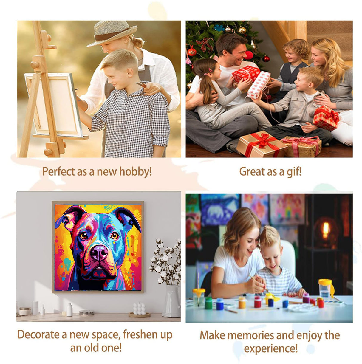 Artunion Framed Paint by Numbers Kit for Adults Beginners & Kids Ages 8-12,Colorful Pitbull Dog Paint by Number with Frame,Dog Animal Paint by Numbers Kit on Canvas 10 * 10 Inch Without Easel Artunion