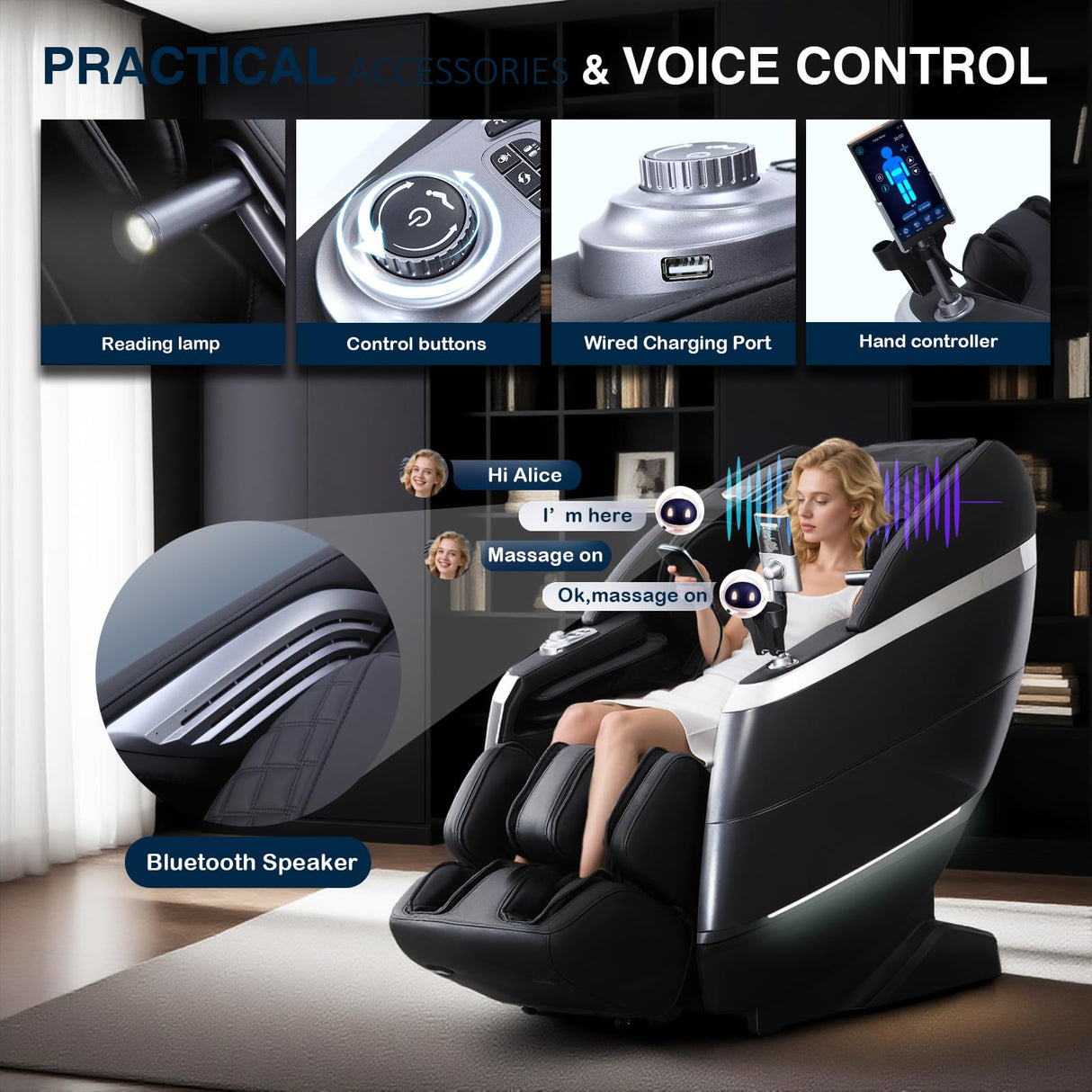 4D Zero Gravity Massage Chair with Deep Tissue Knead & Body Scan - 55" SL-Track Full Body Shiatsu Massage Recliner with Heating, 36 Airbags & Voice Control - 18 Auto Modes & 11 Techniques (Black) RlxwizRevi