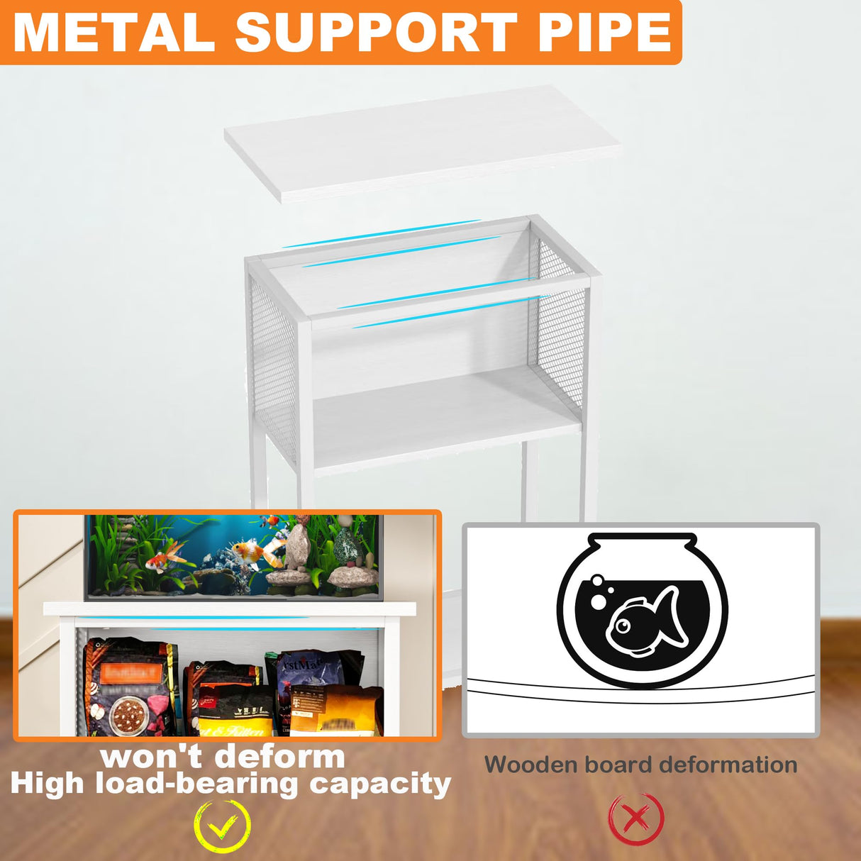 BSONE 5-10 Gallon Fish Tank Stand, Small Aquarium Stand Shelf, 0.71" Thickened Tabletop, 20.5" Wx11 Dx31 H, White BSONE