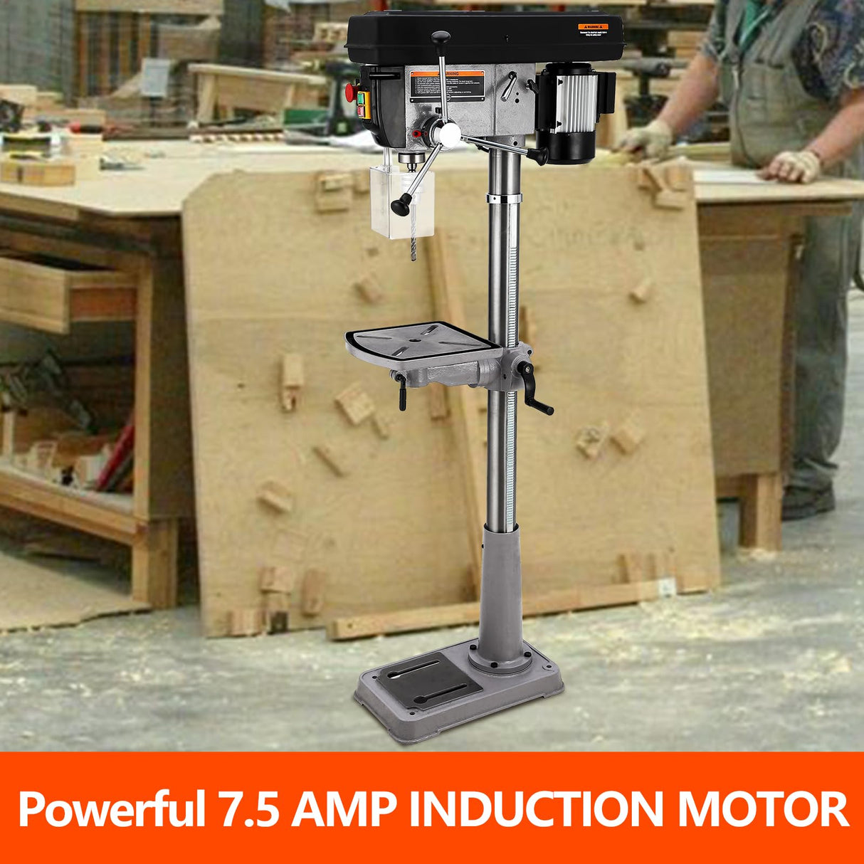 15 in Floor Drill Press, 7.5 Amp 120V Pure Copper Motor with Swing-away Safety Guard, 288-3084 RPM Variable Speed, 0-45° Tilting Worktable, Tabletop Drilling Machine for Wood Metal PioneerWorks