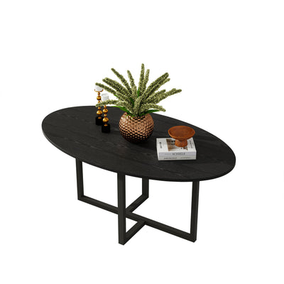 VERFARM Oval Coffee Table for Living Room, Center Table Tea Table with Metal Frame for Living Room Home Office, Small Space, Easy Assembly, Black