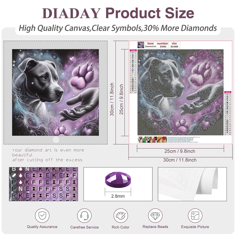 DIADAY Dog Diamond Painting Kits for Adults, 5D Full Drill Diamond Art Kits with Round Gem for Beginners, DIY Art Crafts Home Wall Decor Gift 12 x 12 Inches DIADAY