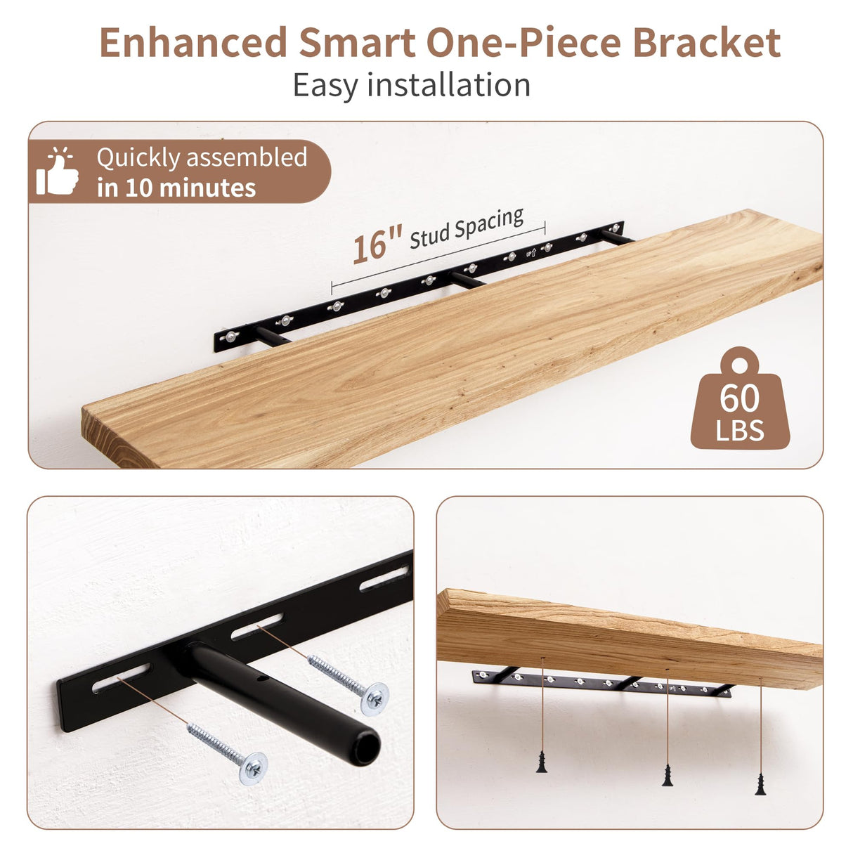 Axeman 48 Inch Fireplace Mantel Shelf - 8 Inch Deep Rustic Solid Elm Wood Floating Shelf, Wall Mounted Farmhouse Display Shelf with Invisible Heavy Duty Metal Bracket, Natural Axeman