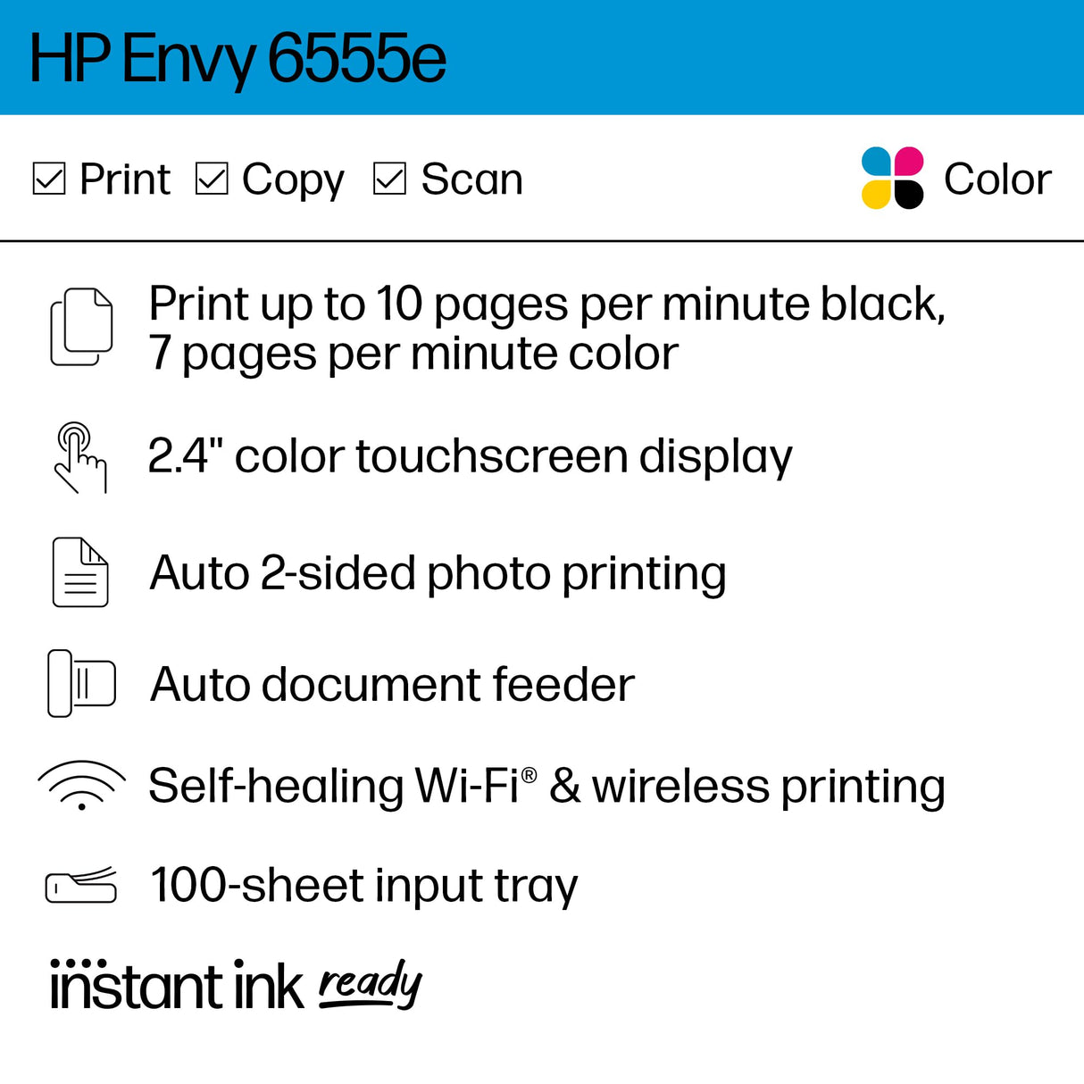 HP Envy 6555e Wireless All-in-One Color Inkjet Printer, Print, scan, Copy, Duplex Printing Best-for-Home, 3 Months of Instant Ink Included (714N5A) HP