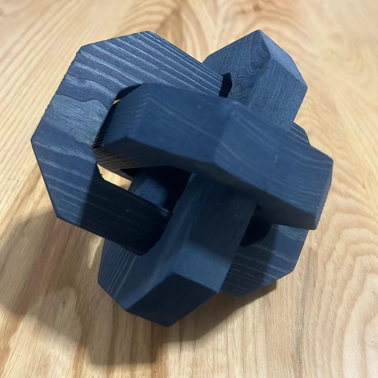 GUDAGUU Coffee Table Decor -3 Link Wood Knot Decor Farmhouse Wood Chain Link Decor Shelf Decor Table Books Hand Carved Artistic Home Decoration for Modern Boho Shabby Homestay (Navy Blue) GUDAGUU