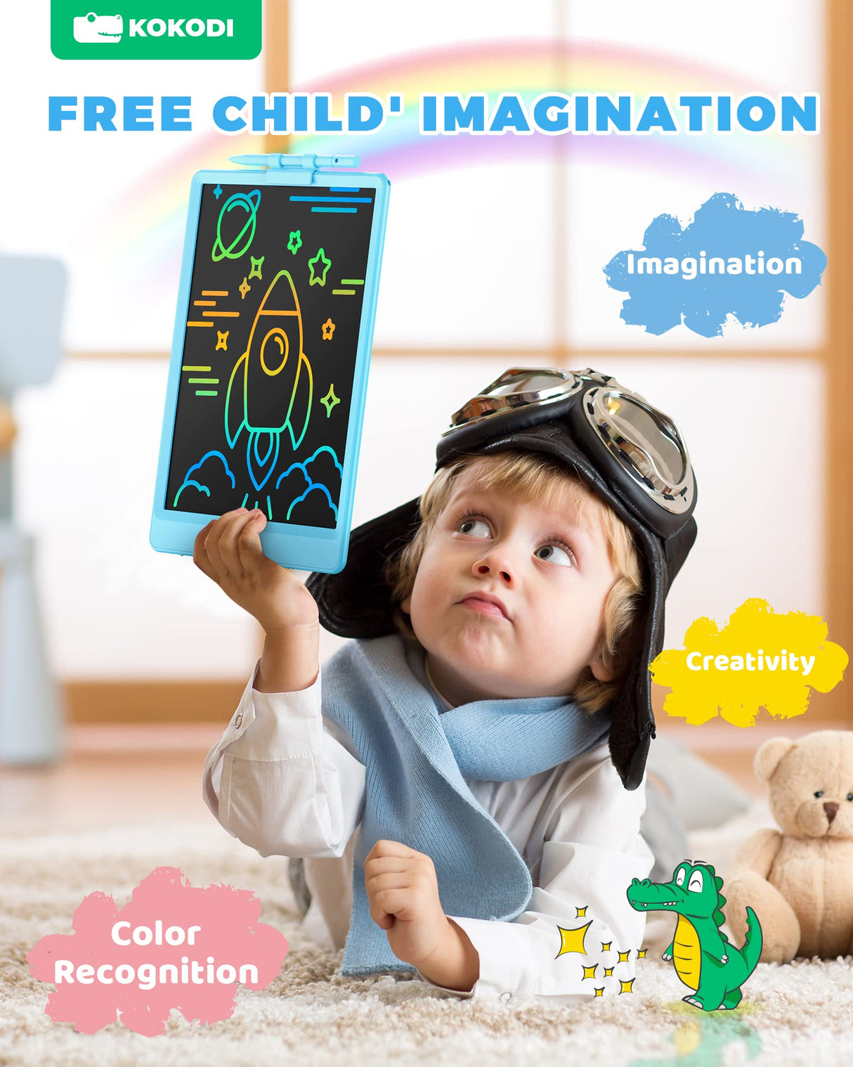 KOKODI LCD Writing Tablet, Valentines Day Gifts for Kids,10 Inch Colorful Toddler Doodle Board Drawing Tablet, Erasable Reusable Electronic Drawing Pads, Educational and Learning Toys for Kids KOKODI