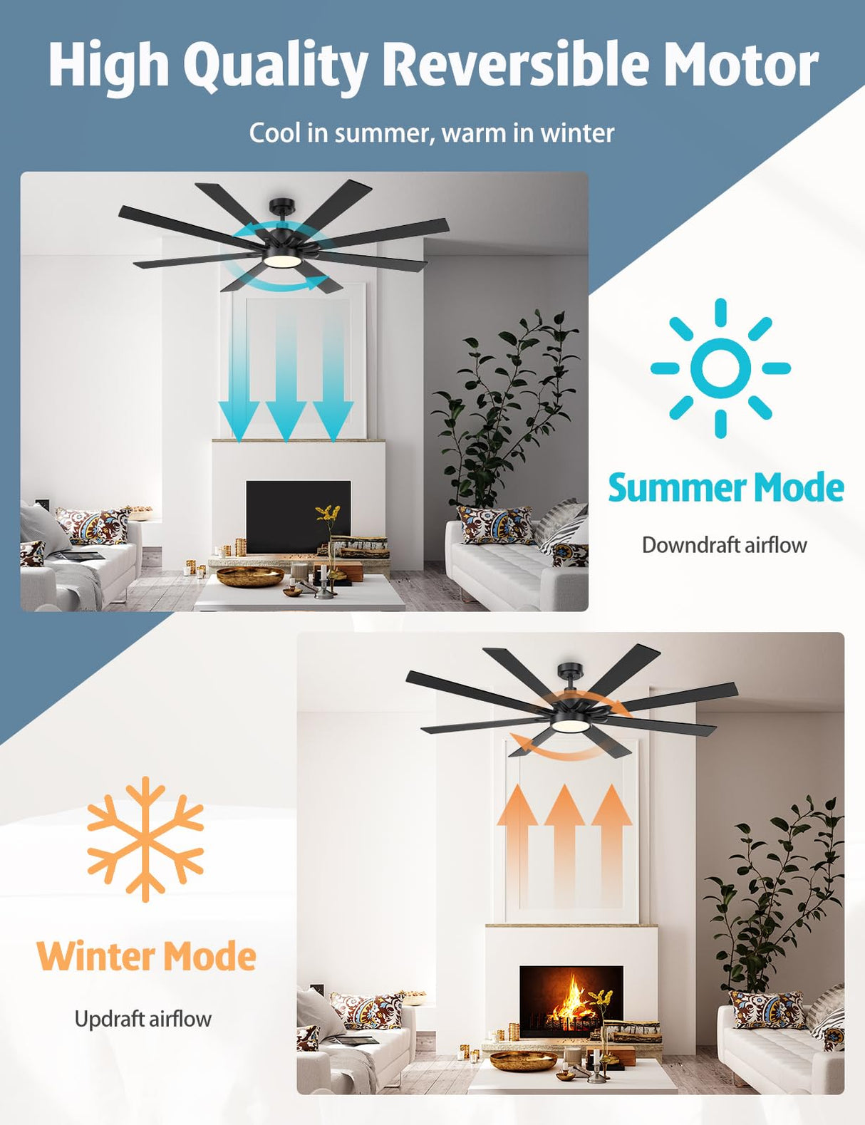 Autoday 62 Inch Ceiling Fans with Lights and Remote - Wood/Matte Black Ceiling Fan, Quiet DC Motor, 3 CCT, Modern Dimmable LED Lighting & Ceiling Fans for Bedroom Living Room Patio, Indoor/Outdoor Autoday