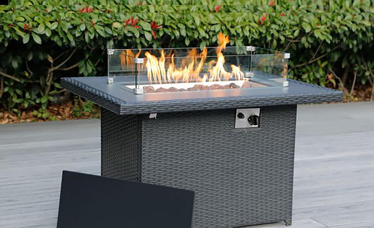 Ohana Depot 11 Piece Ohana Outdoor Patio Furniture Black Wicker Conversation Set with Fully Assembled Sectional and 42-inch Propane Gas Fire Table Ohana Depot