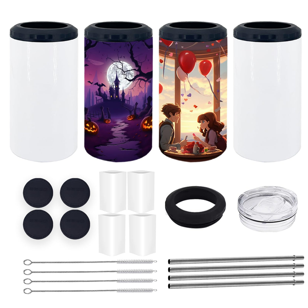 HIZEE 16 oz Sublimation 4 in 1 Can Cooler Tumbler Blank 4pack,Double Stainless Steel Vacuum Insulated for Hot and Cold Beverages,Standard Can,Beer Bottle and Insulated Mugs HIZEE