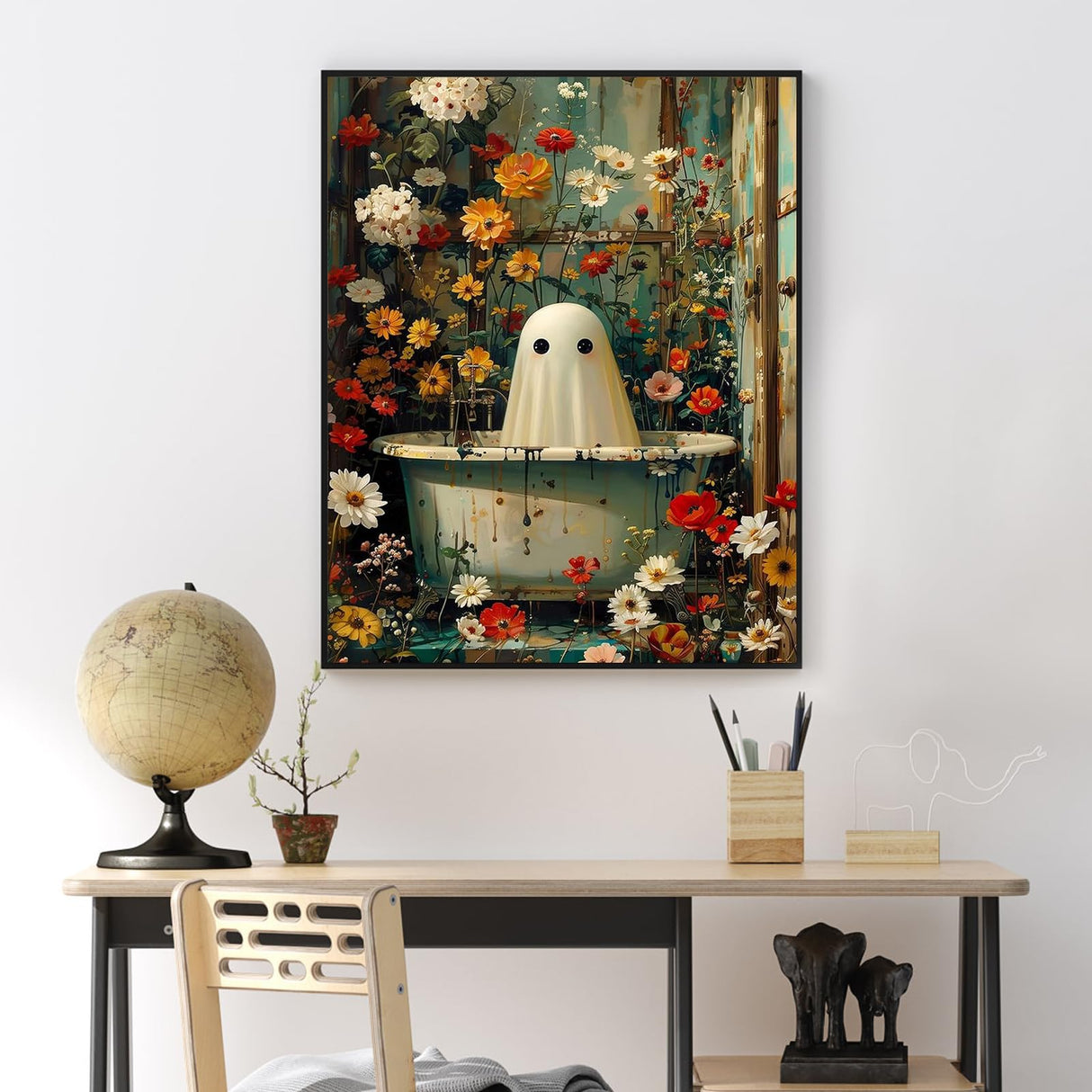 Yezavesu Halloween Paint by Numbers Kit for Adults Beginner, Ghost Adult Paint by Number Kits on Canvas Without Frame, DIY Acrylic Flowers Painting by Numbers for Home Wall Decor Gift 16x20 Inch Yezavesu