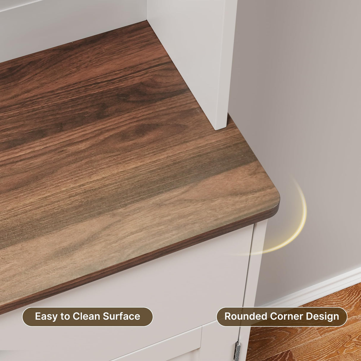 Gizoon 71" H Storage Cabinet with Strip Light, Kitchen Pantry Cabinet with Doors and Drawers, White Hutch with Charging Station and Adjustable Shelves, for Coffee Bar, Dining Room, Table Top-Retro Gizoon