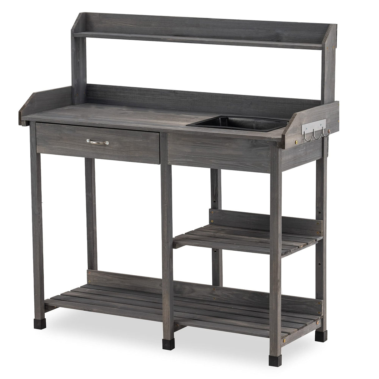 MCombo Potting Bench, Outdoor Garden Potting Table with Dry Sink, Drawer, Storage Shelves, Natural Wooden Work Station for Patio, Backyard and Porch 0458 (Grey) MCombo