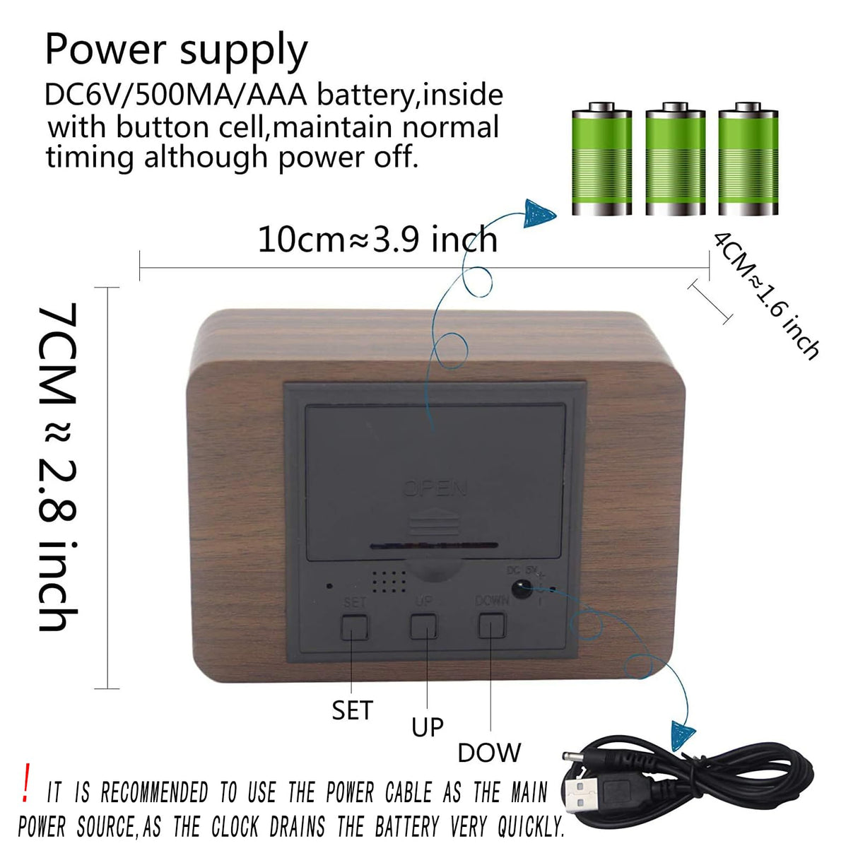 BIOMII Wooden Digital Alarm Clock Electronic LED Time Display,4 Level Adjustable Brightness and Voice Control, Display Time Temperature Date for Bedroom Office Kids and Families,Brown BIOMII