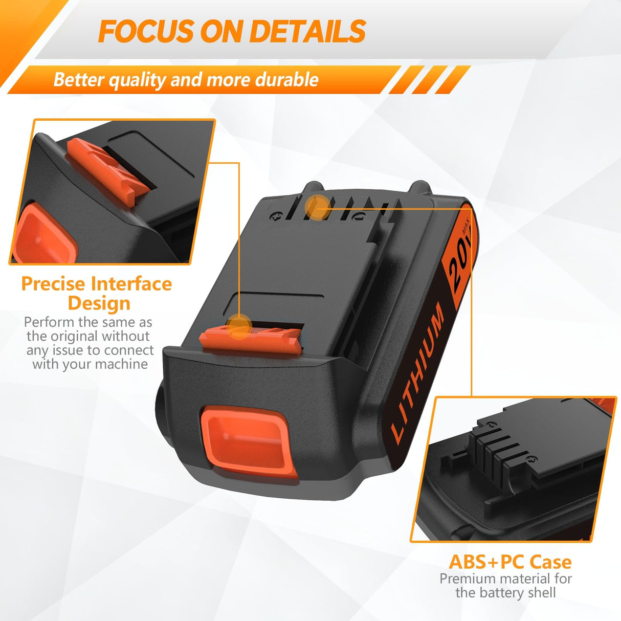 EDETOVAD 20 Volt MAX 2.0AH Lithium-Ion Battery Replacement for Black+Decker 20V Battery,Compatible with All Power 20V Black and Decker Power+ Tools EDETOVAD