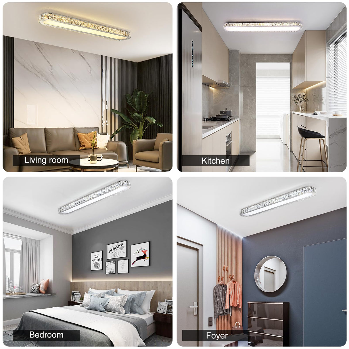 Qcyuui Dimmable LED Ceiling Light 39.4'' Kitchen Lighting Fixtures Ceiling Modern Luxury Crystal Ceiling Light with Remote Chrome Long Ceiling Light Fixture for Kitchen Dining Room Hallway,48W Qcyuui