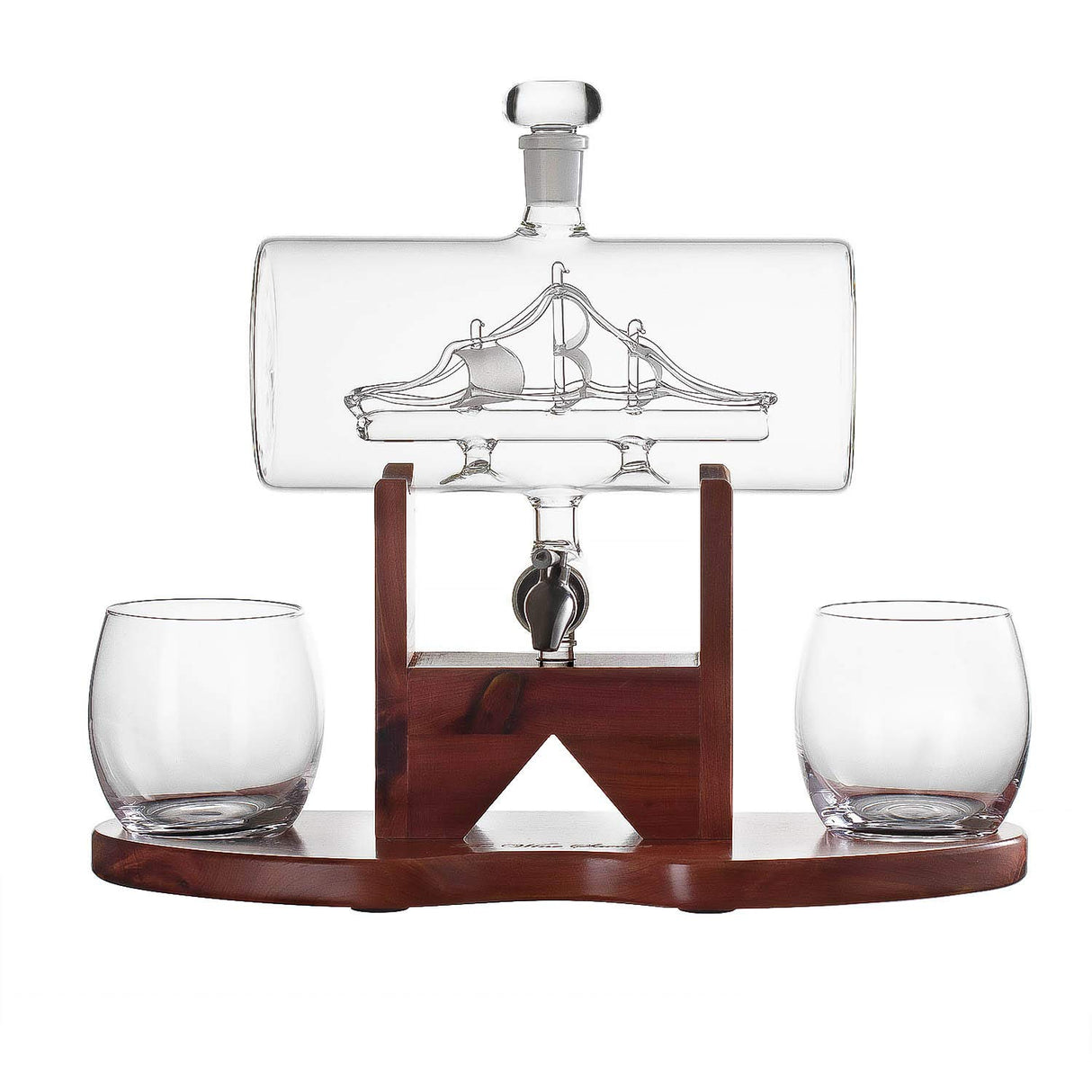 Whiskey Decanter Set, Liquor Dispenser for Home Bar, Crystal Glass - 1250ml Ship & 2 Whiskey Glasses Beautiful Stand, Gift for Dad, Husband or Boyfriend - The Wine Savant 100% Lead-Free The Wine Savant