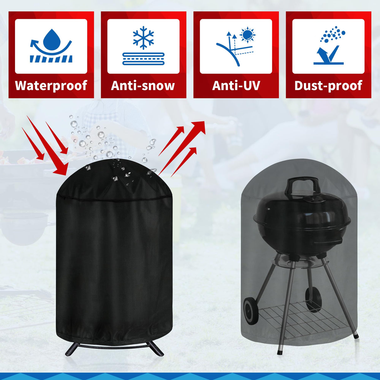 iCOVER Vertical Round Smoker Cover, Kettle Grill Cover, 29 Inch BBQ Barbecue Cover, Dome Smoker Cover, Bullet Smoker Cover, Barrel Cover Fire Pit Cover for Char-Broil Weber George Foreman Brinkmann i COVER