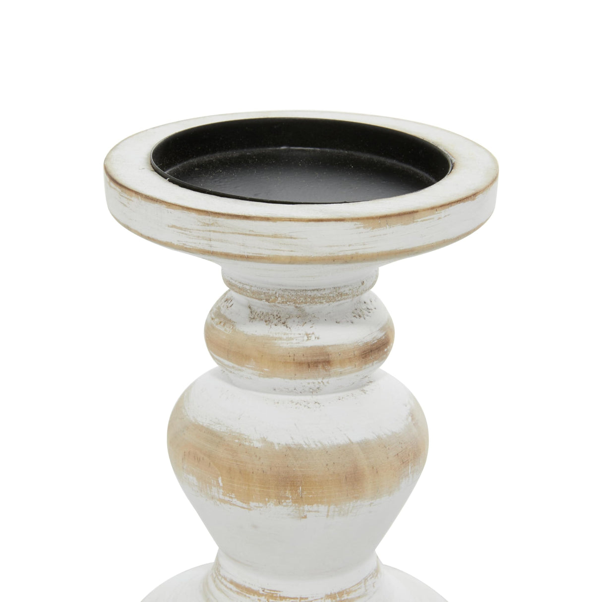 Deco 79 Wood Decorative Candle Holder Turned Style Candle Stand, Set of 3 Candlestick Holder 8", 6", 4"H, White Deco 79
