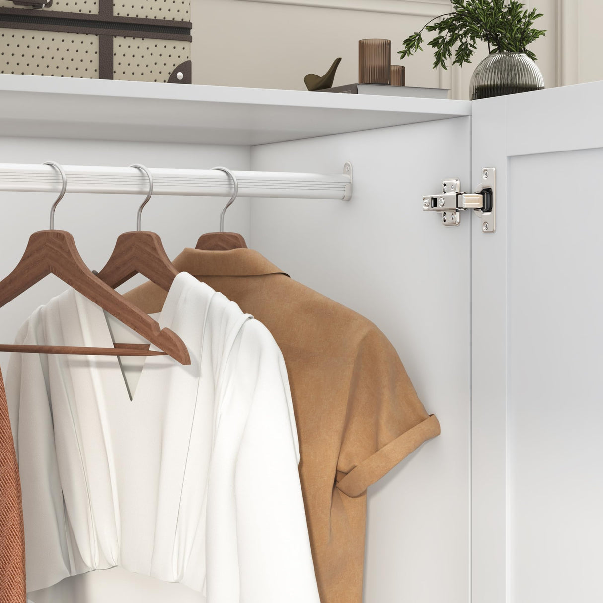 jiteentarou 3 Doors Armoire Wardrobe Closet with 3 Drawers & Mirror, Modern Wooden Bedroom Armoires with Hanging Rod Led Lights for Bedroom, White jiteentarou