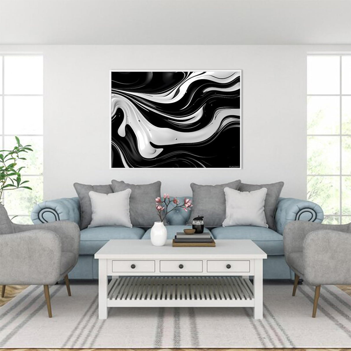 PUAGEMTI Diamond Art Kit for Adults, Abstract Black White Swirls Diamond Painting for Adults Beginners, DIY 5D Diamond Art Painting Kits Craft for Home Wall Decor 12x16 Inch Frameless PUAGEMTI