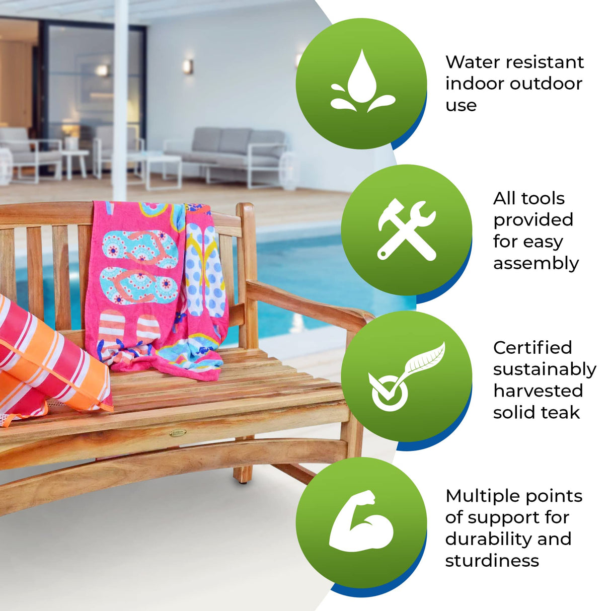 EcoDecors Kent Outdoor Bench Teak Wood Garden Bench Patio Bench with Armrests and Backrest, Yard Benches for Indoor and Outdoors- Natural Teak EcoDecors