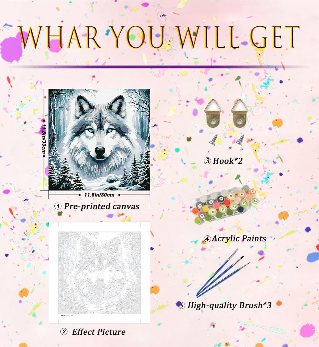 CZYWJMEI Paint by Numbers Kit for Adults Beginner,DIY Animal Wolf Head Painting by Numbers Kits,with 3 Brushes and Acrylic Paint(Without Frame), Home Wall Decor 12 x 12 in CZYWJMEI