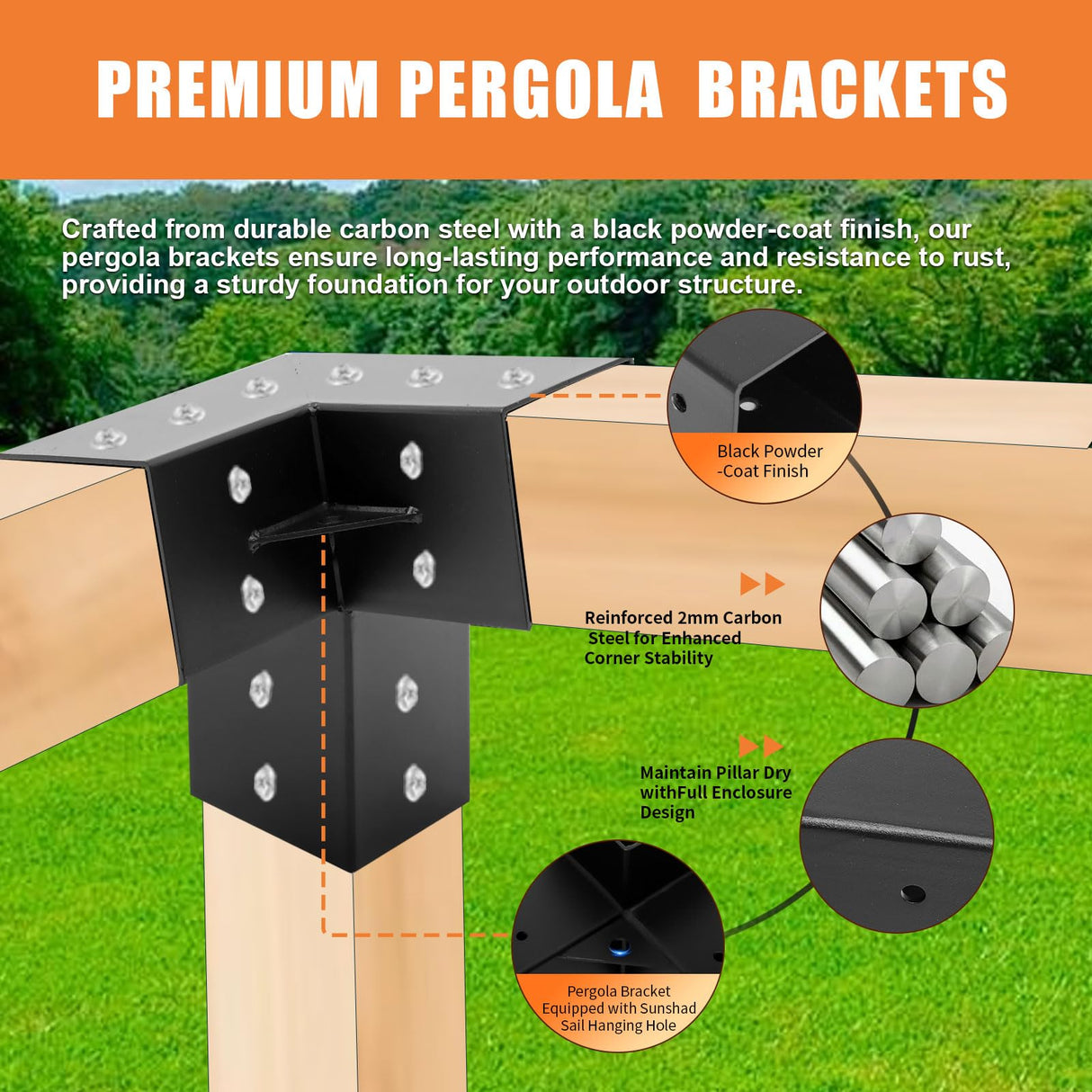 TOPTGO 6 PCS Pergola Brackets Kit,15° 3-Way Slanted Roof Pergola Bracket Set 4x4 (Actual: 3.5x3.5 in),2 Pack Angle Corner Bracket with Post Base for Wooden Beams Lumber Gazebos Patio Pergola Sheds TOPTGO