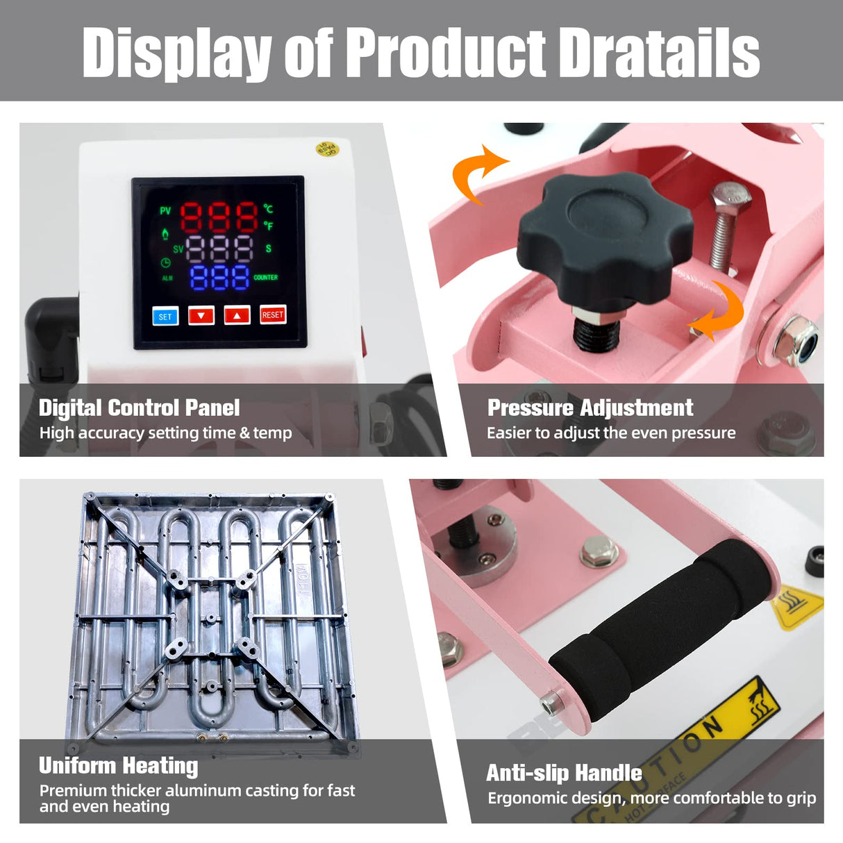 BetterSub Heat Press 15x15 inch Digital Heat Press Machine, Slide Out Industrial Quality T-Shirt Heat Transfer Machine Pink White BetterSub