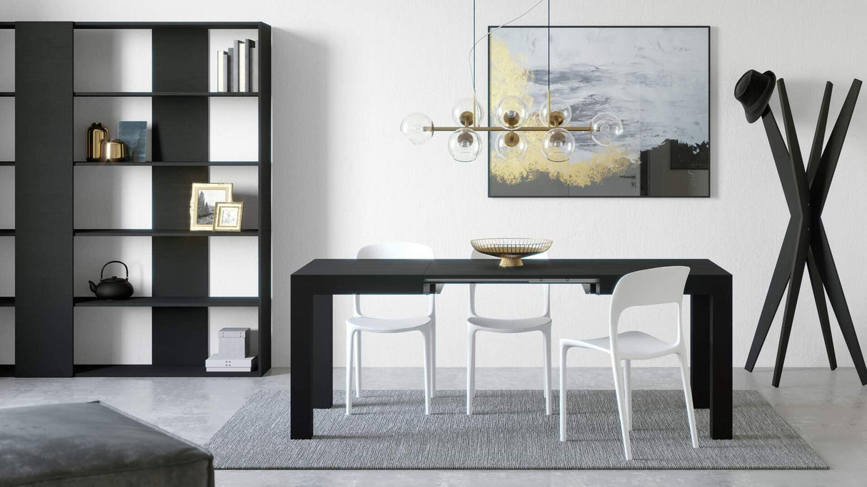 Mobili Fiver, First Extendable Table, 47,2(77,6) x31,5 in, Ashwood Black, for 6-8 People, Expandable Dining Table for Kitchen, Living Room, Italian Furniture Mobili Fiver